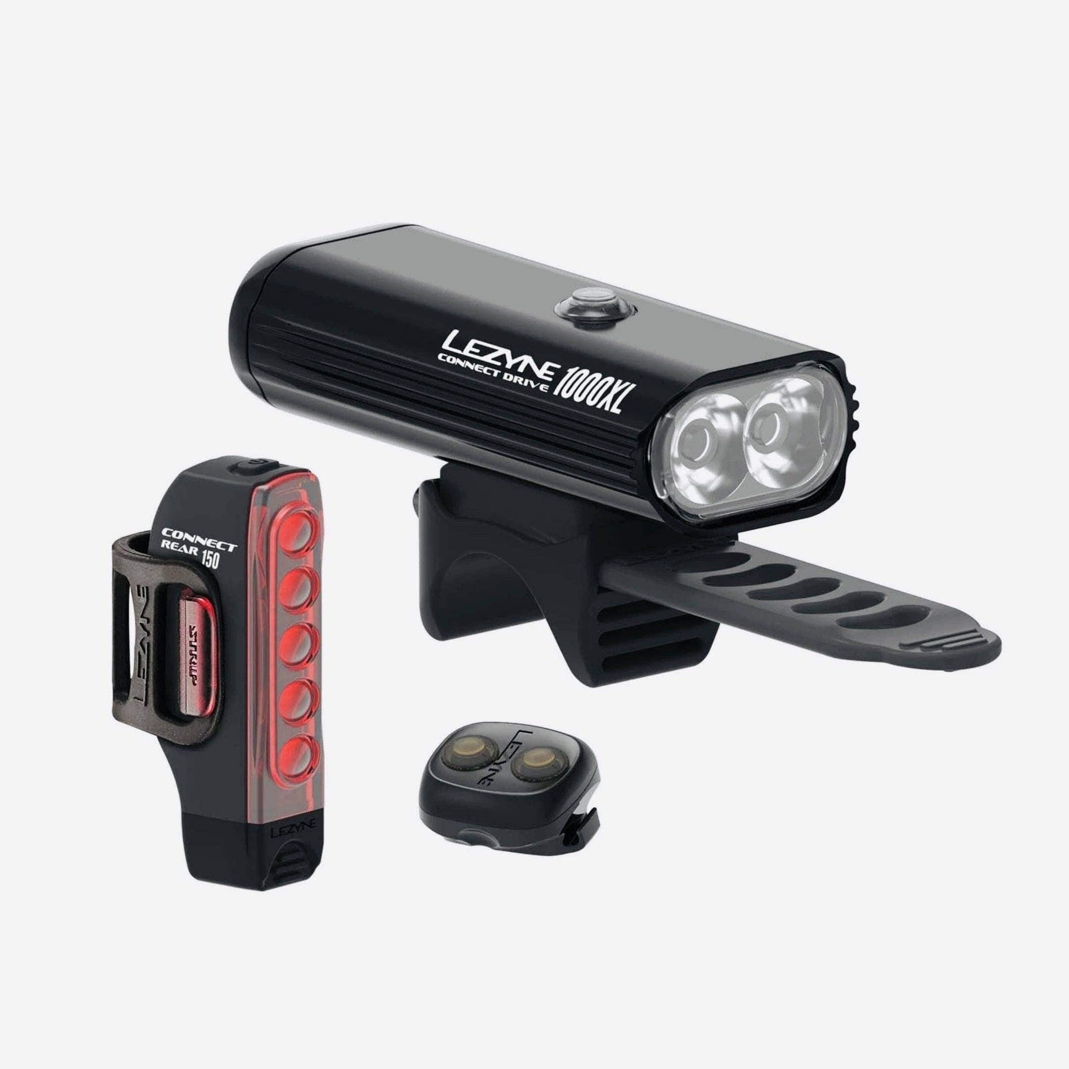 Lezyne Connect Drive Pro 1000XL Front and Strip Connect Rear Light Set Black Accessories - Lights - Sets