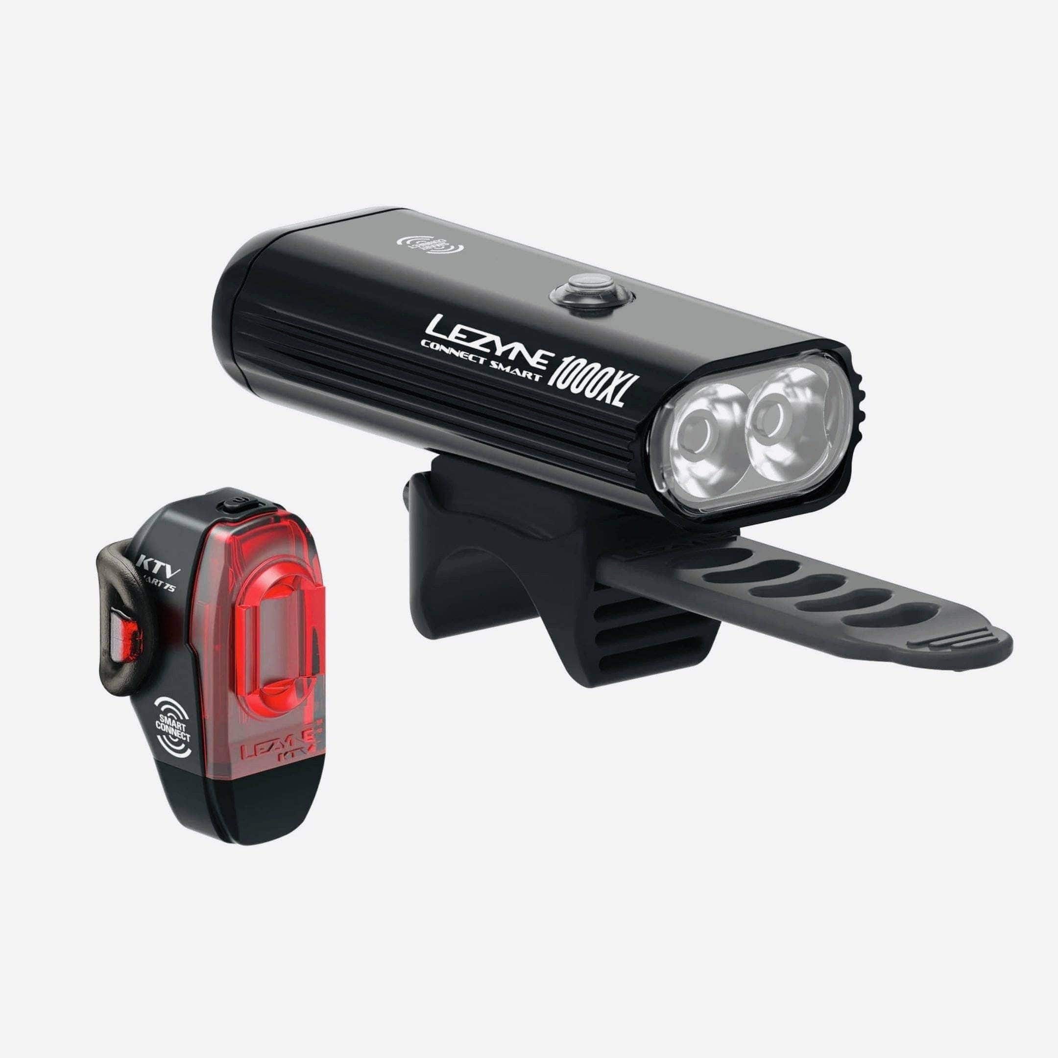 Lezyne Connect Smart 1000XL Front and KTV Pro Smart Rear Light Set Black Lights