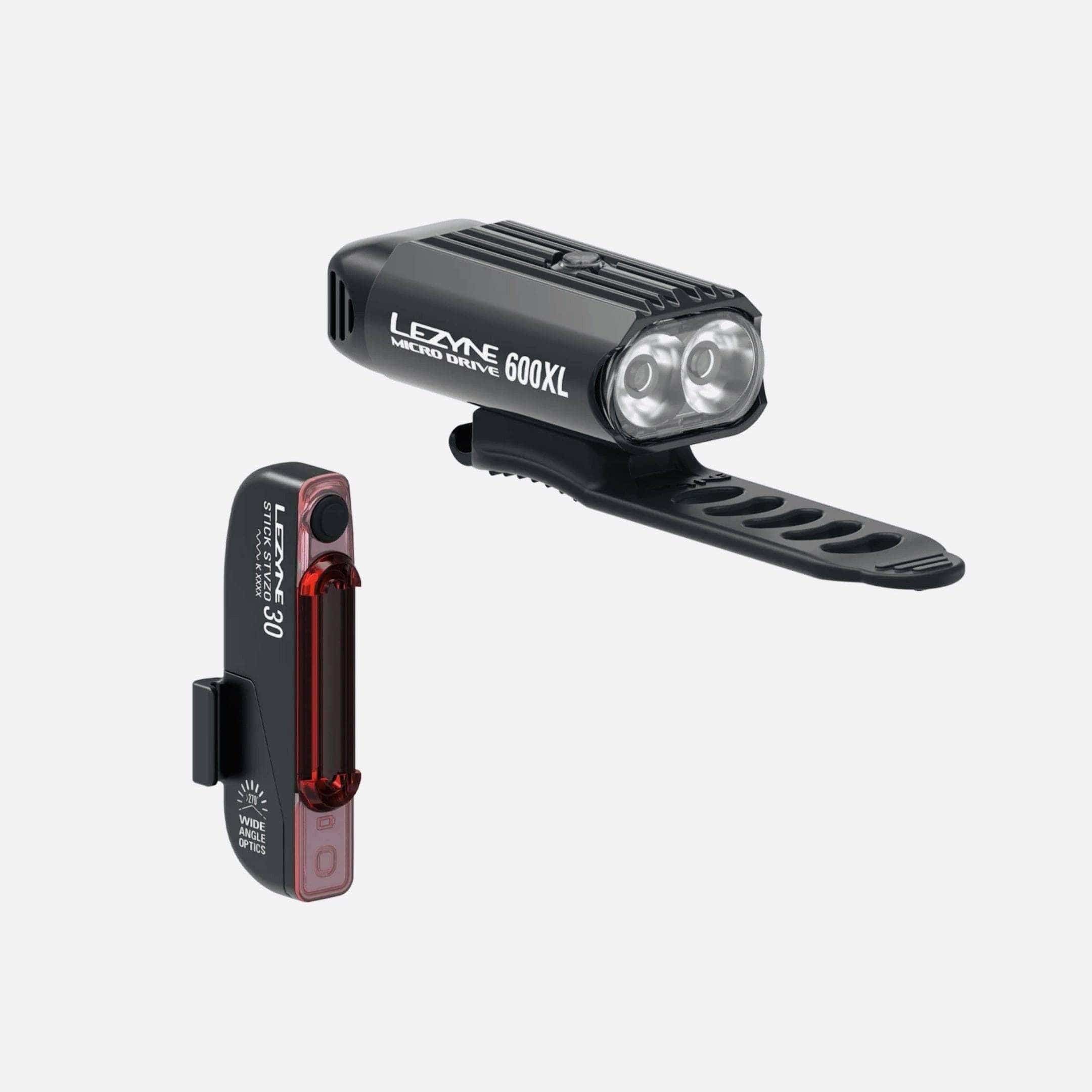 Lezyne Micro Drive 600XL Front and Stick Rear Light Set Black Accessories - Lights - Sets