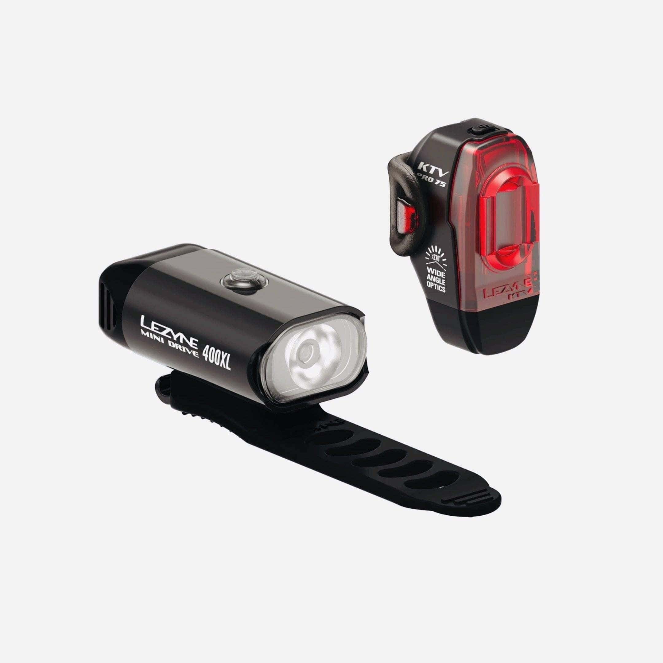 Lezyne Mini Drive 400XL Front and KTV Pro Rear Light Set Black Accessories - Lights - Sets