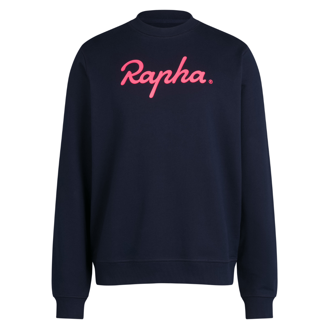 Rapha Men's Cotton Sweatshirt - Large Logo Dark Navy/Hi-Vis Pink / Large Apparel - Clothing - Men's Casual