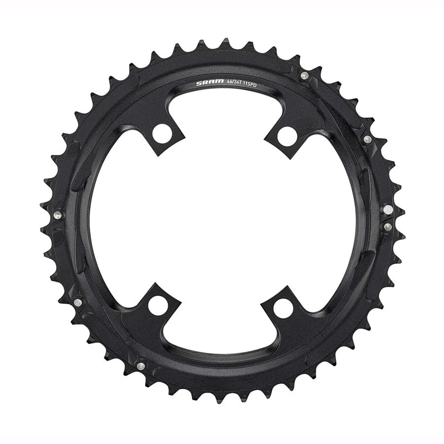 SRAM Road 110mm Asymmetrical 46, Speed: 11, BCD: 110, Bolts: 4, Outer, Aluminum, Black Chainrings